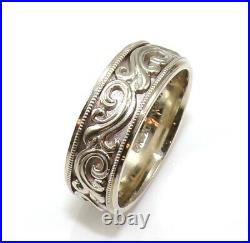 Vtg Art Carved Eternity Men's Wedding Band 14K White Gold Ring Sz 9.5 LJC2