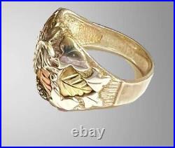 Vtg Coleman Mens Black Hills Ring Sterling Silver 12K Gold Eagle sz 14