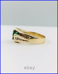 Vtg Estate 14k Yellow Gold 1.16ct Natural Columbian Emerald & Diamond Men's Ring