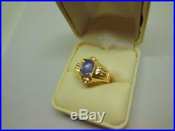 Vtg Estate Art Deco Genuine Blue Star Sapphire 9 Kt Yellow Gold Mens Ring Size 8