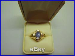 Vtg Estate Art Deco Genuine Blue Star Sapphire 9 Kt Yellow Gold Mens Ring Size 8