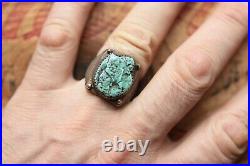 Vtg Hand Made Sterling Silver Men's Turquoise Ring 22.6 g Size 11.25