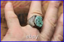 Vtg Hand Made Sterling Silver Men's Turquoise Ring 22.6 g Size 11.25