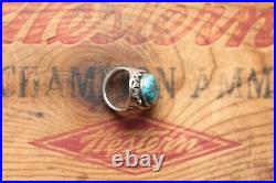 Vtg Hand Made Sterling Silver Men's Turquoise Ring 25 g Size 10.75