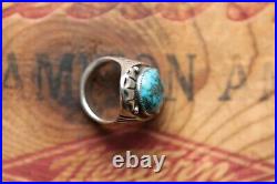 Vtg Hand Made Sterling Silver Men's Turquoise Ring 25 g Size 10.75