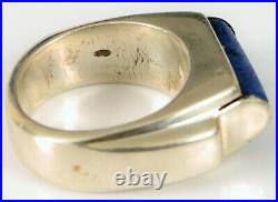 Vtg Heavy Sterling Silver Modernist Lapis Lazuli With Gold Vein Size 7 Ring