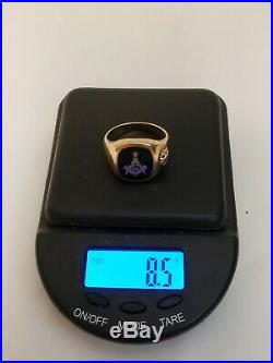 Vtg Masonic 10k Solid Yellow Gold Onyx Jet Black Mens Ring Scottish rite Sz 9.25