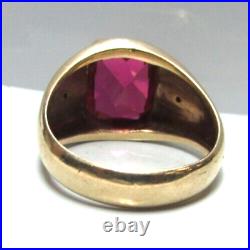 Vtg Men's Art Deco 10K Yellow withWhite Gold Synthetic Ruby Diamond Ring Sz 10