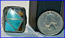 Vtg Men's NAVAJO Sterling Silver Inlaid TURQUOISE TIGER'S EYE Ring Sz 11