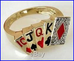 Vtg Mens 10K Gold Ring Playing Cards Poker Hand Diamond Ace of Hearts Size 10
