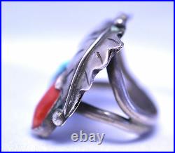 Vtg Mens David Kayo Sterling Silver Southwestern Turquoise Coral Ring Size 10.5