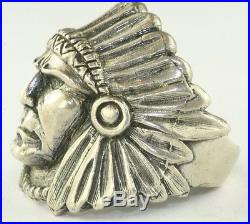 Vtg Mens Women's Sterling Silver Tall Indian Chief Ring Size 7.5