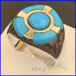 Vtg Old Pawn Navajo Sterling Silver Blue Sleeping Beauty Turquoise Men's Ring