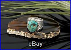 Vtg Sterling Silver Navajo Spectacular Turquoise Mens Ring sz 11