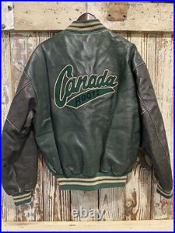 Vtg Vintage Roots Canada Halo Ha-lo 100% Leather Varsity Bomber Jacket Coatl