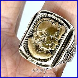 Warrior Cameo Ring Sz 6 10k Yellow Gold Fill Sterling Silver Mens Trojan 6g Vtg