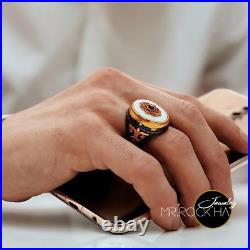 White Pearl Natural Genuine, Rhodium&Gold Plated, Art Vintage, 925 Silver Mens Ring