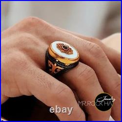 White Pearl Natural Genuine, Rhodium&Gold Plated, Art Vintage, 925 Silver Mens Ring