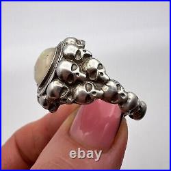 Women Ring Jewelry Vintage Of Sterling Silver 925 Men Skulls Opal Stone Size 10