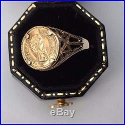 Women's/Men's Coin/Medal Ring Vintage 9ct Gold Hallmarked Size M Weight 1.94g