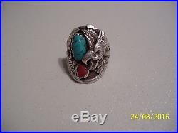 Wonderful Vintage Mens Sterling Silver Turuoise Eagle Ring Size 11 1/2 Free Ship