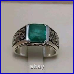 Xmas Gift Indian Emerald Zamurd Sterling Silver Ring Natural Emerald Ring Mens