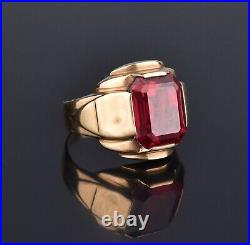Yellow Gold Plated Simulated Pink Art Deco Ring Men's EngagementWedding Band