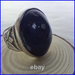 Yemen Vintage Mens Ring 925 Sterling Silver Natural Black Agate Gemstone 19 gr