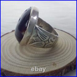 Yemen Vintage Mens Ring 925 Sterling Silver Natural Black Agate Gemstone 19 gr